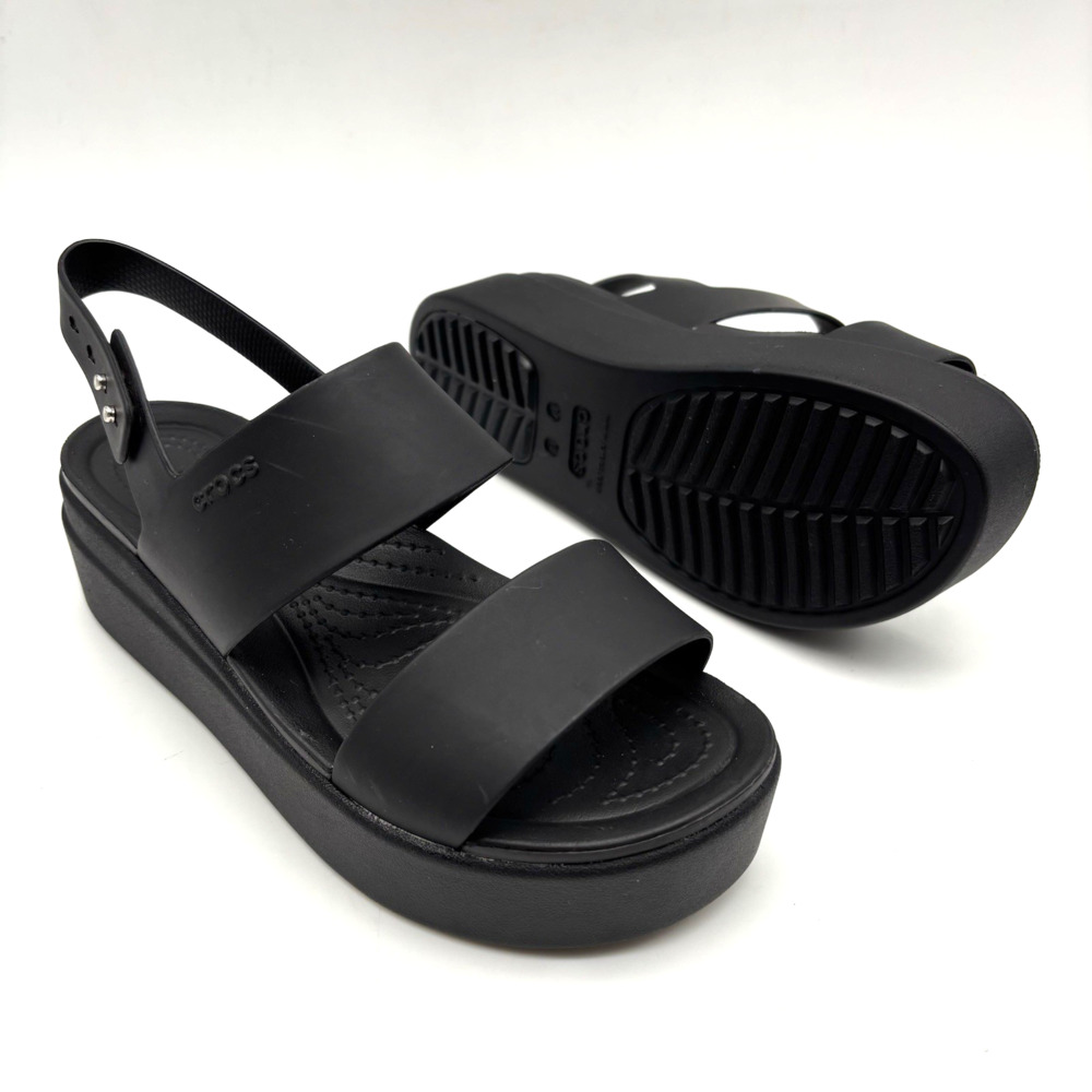 NEW Crocs Brooklyn Low Wedge Black/Black Adjustable Sandals Women's US6 UK4